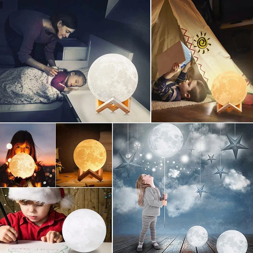 Lámpara Luna Impresión 3d Control Táctil De Brillo