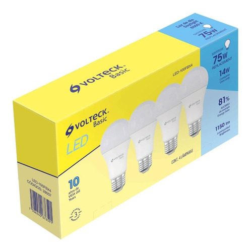 Paquete De 4 Focos Led, A19, 14w Luz De Día, Volteck Basic