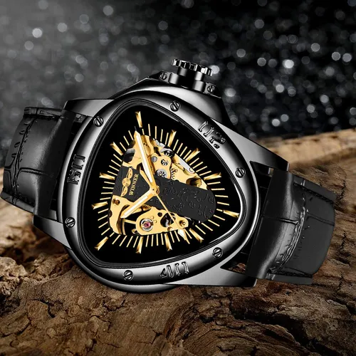 Reloj De Esqueleto Dorado Triangular Para Hombre Reloj De