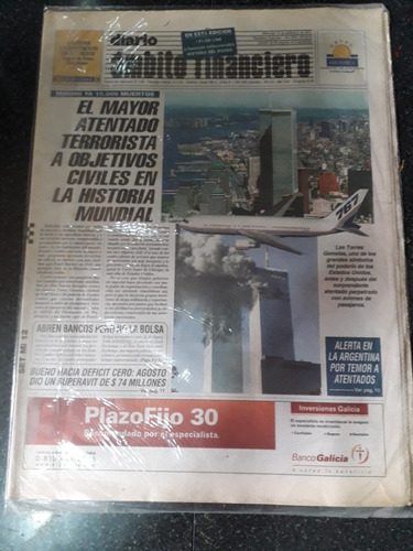 Diario Ámbito Financiero 12 9 2001 Atentado Torres Gemelas 