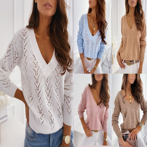 Jersey De Punto Con Cuello En V Y Corte En Color Liso