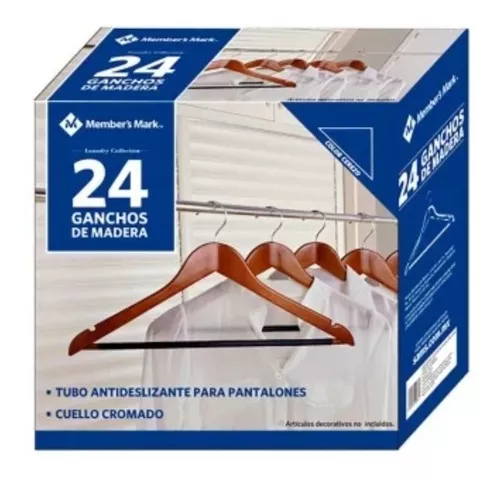 Ganchos Ropa Member's Mark Café Madera Sólida Caja 24pz