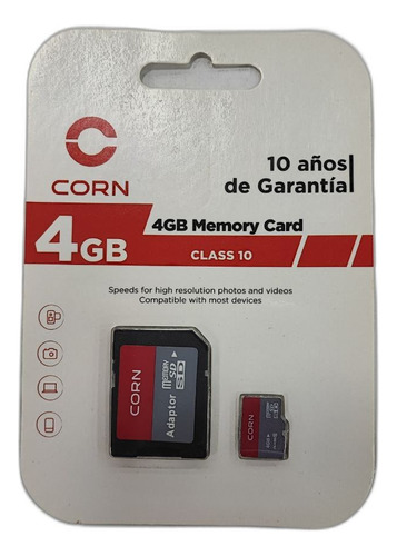 Memoria Micro Sd Corn 4gb Clase 10 80mbs + Adaptador Sd