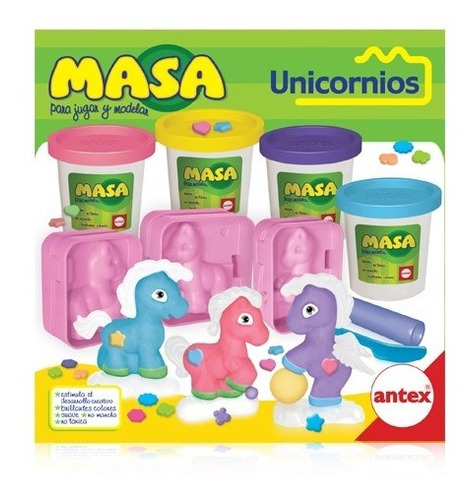 Masa Para Modelar Unicornios Grande 4 Potes 3 Moldes Antex