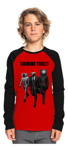 Polera Raglan Diseño Skibidi Toilet Estampado Dtf Cod 001