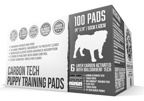 Bulldoglogy Carbon Black Puppy Pee Pads Con Cinta Adhesiva -