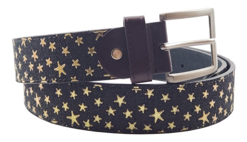 Cinturon Cinto Casual De Tela Negro Con Estrellas Para Mujer
