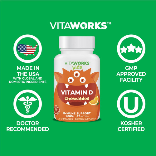 Vitaworks Vitamina D Para Niños 1000 Ui Masticable 120 Tab