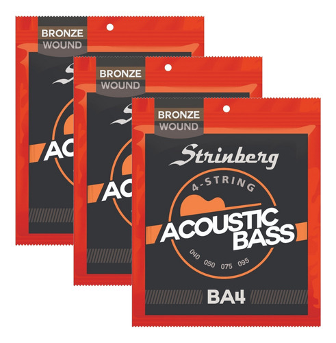 Kit 3 Encordoamento Baixo Acústico Baixolão 4c Strinberg Ba4