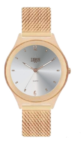 Reloj Mujer Lemon Malla De Metal Dorado Rose Mod. L1600-51