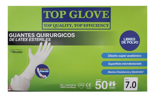 Guante Quirúrgico Latex Estéril Top Glove Talla 7.0/50 Pares