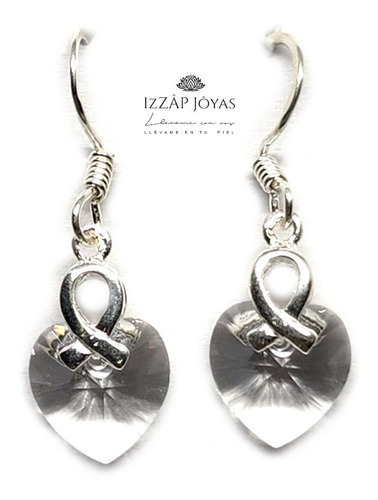 Aros Anzuelo + Cristales Swarovski Corazon 10 Mm Plata 925