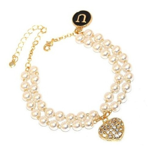 Pulseira Perolas Coração Madrinhas Folheado A Ouro 18k
