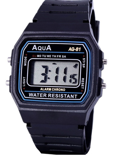 Reloj deportivo Aqua Digital G para hombre, correa impermeable, color negro, bisel, color Aqua AQ-81, número más grande, color de fondo gris