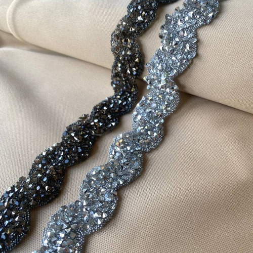 Tira De Piedras Strass Peltre Plata Textil Termo Galon