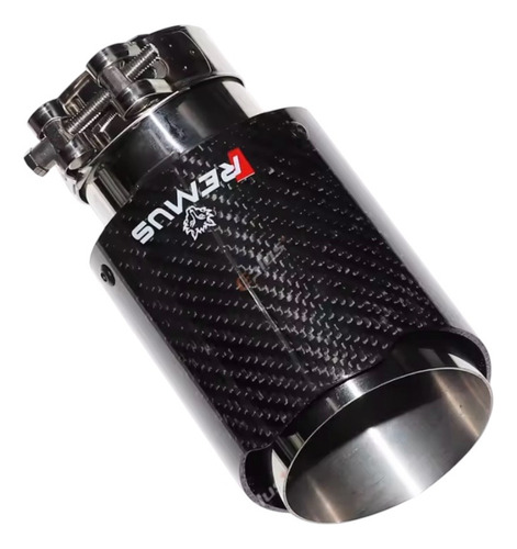 Punta De Escape Tipo Remus Fibra De Carbono Negro Con Plata Negro