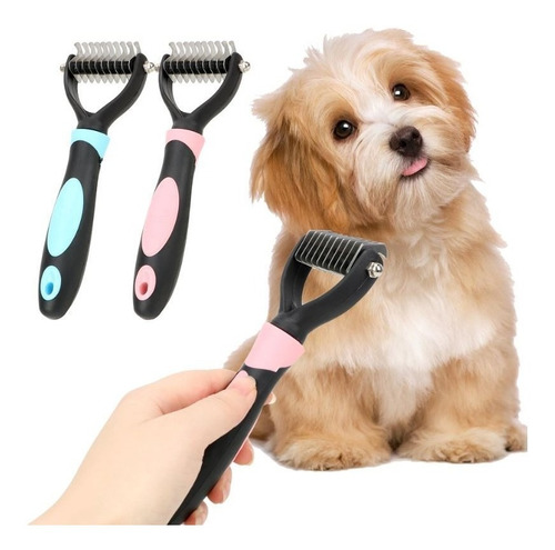 Cepillo Desenredar Pelo Exceso Grooming Rosado Perro Gato