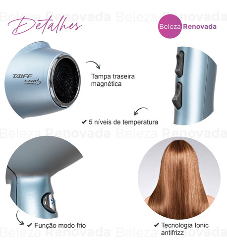 Secador de cabelo Taiff Kompress Fox 3 soft blue 110V