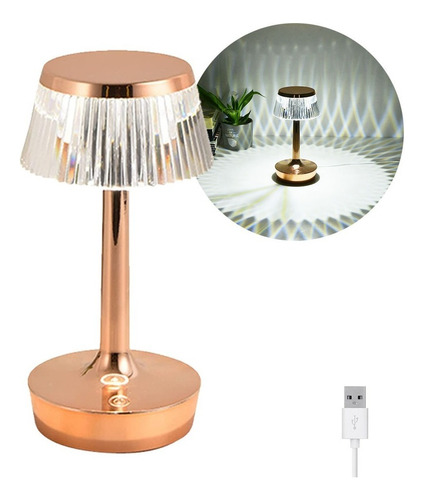 Lámpara Velador Led Recargable Usb Táctil Dimmer Ambiental Color De La Estructura Rosa Dorado