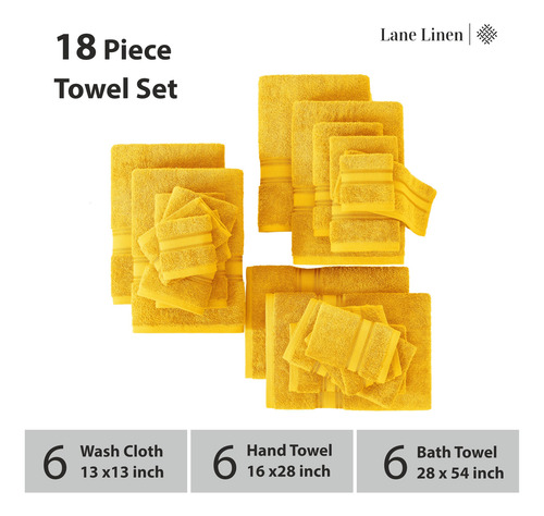 Juego De Toallas Lane Linen Luxury Bath, 18 Unidades, 100% A