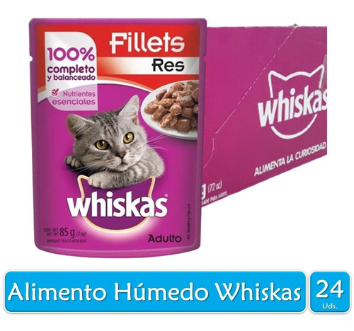 Whiskas Alimento Húmedo Gatos Adulto Res 85g X24 Sobres