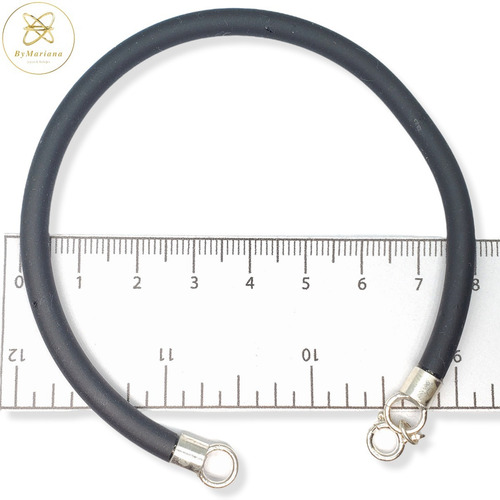Imagen 3 de 4 de Pulsera Caucho Con Punteras De Plata 5mm
