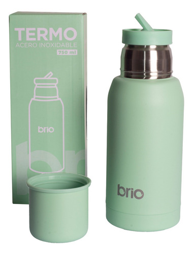 Termo Acero Inox 750 Ml Brio Con Pico Cebador Color Verde Claro