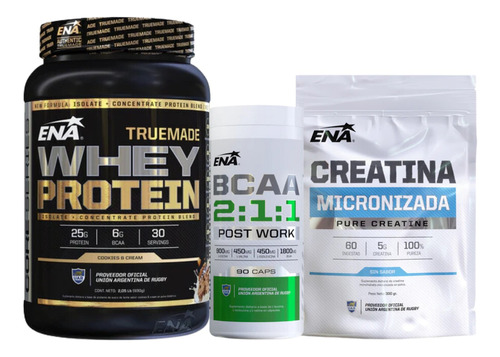 Combo Ena Whey Protein C&cream + Creatina + Bcaa 2:1:1