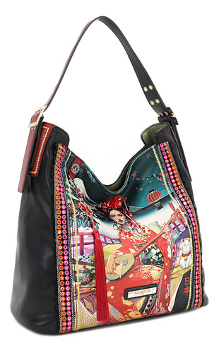 Bolsa Hobo Nicole Lee Estampada Akiko La Belleza Fw24 Acabado De Los Herrajes Níquel Diseño De La Tela Piel Vegana
