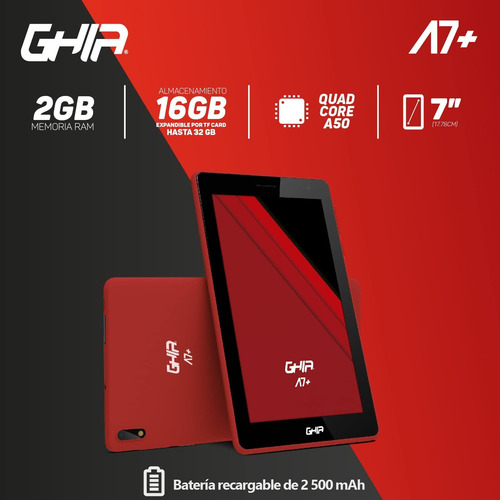 Tablet Ghia A7 Plus Gta7plusr, 7 16gb Android 10 Go.