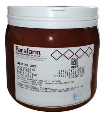 Creatina 100x100 Pura Parafarm 250gr Sin Sabor