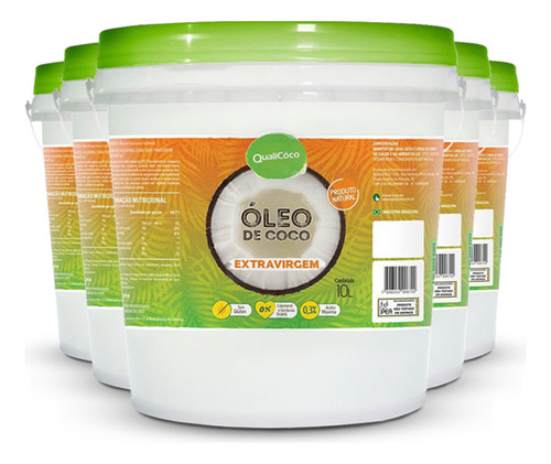 Kit 5 Óleo De Coco Extra Virgem Balde 10kg Qualicôco