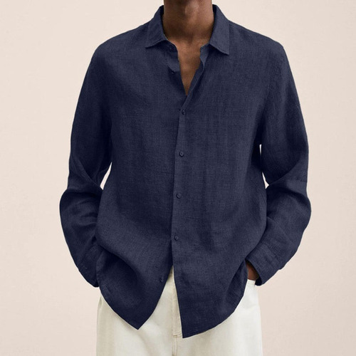 Otoño Color Sólido Botón Manga Larga Camisa Casual Hombre