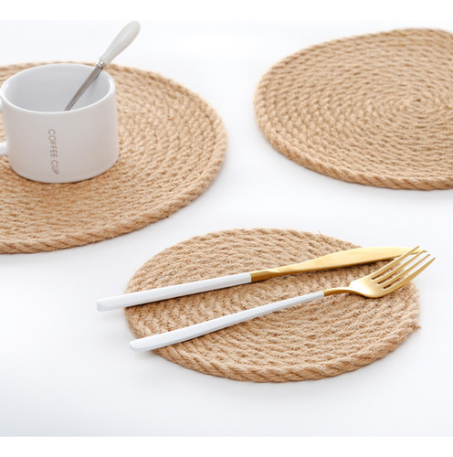 Manteles Individuales Redondos De Yute Trenzado Para Mesa De