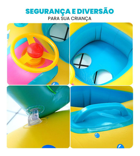 Boia Bote Bebê Infantil Menino Menina Inflável Piscina Praia Bote Cobertura Proteção Raios Uv Tippi