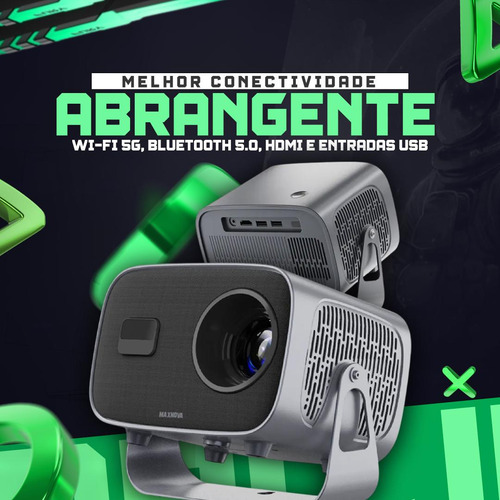 Projetor 4k Lcd Portátil Wifi Bluetooth Android 13 Full Hd Cor Preto
