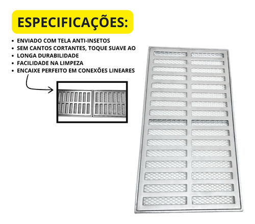 Grelha Linear 20x120cm Alumínio Com Tela E Módulos 40 Cm