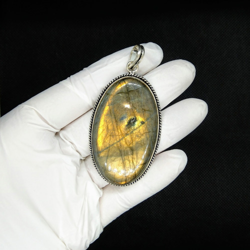Colgante Labradorita Dorada- Plata 925 Chapado + Envío #1126