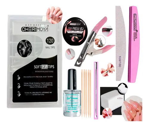 comprar Tips Soft Gel Cherimoya Kit, Gel Sólido, Primer, Wipes, Lima