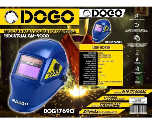 Mascara Para Soldar Dogo Industrial Fotosensible 4 Sensores