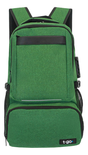Mochila Urbana Porta Notebook T-go Con Bolsillo Térmico Y Candado De Seguridad Color Verde Reforzada