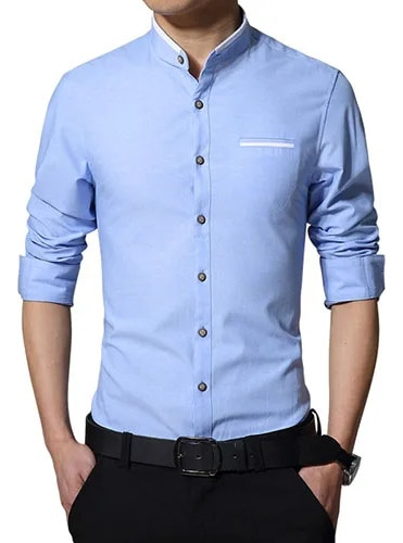 Camisa Casual De Negocios Para Hombre Con Cuello Mandarín  V