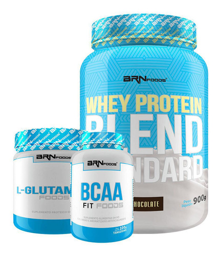 Kit Whey Blend Chocolate+ Glutamina 300g+ Bcaa 100g-brnfoods