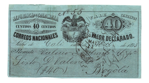 Cubierta De Valor Declarado Vale 40 Centavos 1893