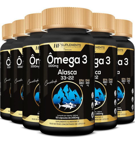 Kit 6 Omega 3 Alasca 33/22 Concentrado 1450mg 60caps Premium