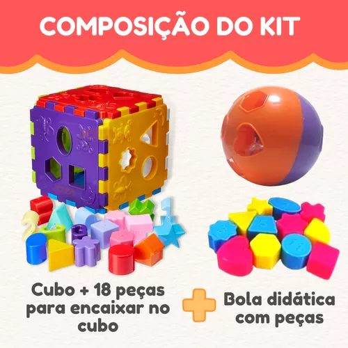 Cubo didático jogo de encaixe as peças bebê 1 ano infantil educativo  brinquedo