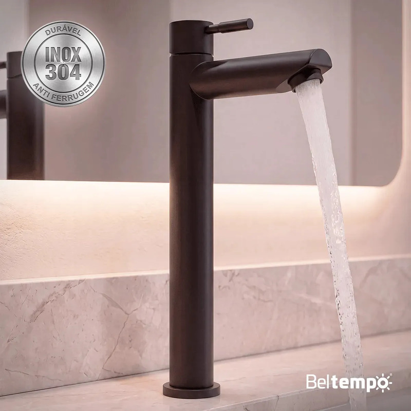 Torneira Para Banheiro De Mesa Bica Alta 1/4 De Volta Aço Inox 304 Preta Fosca Elegance Beltempo Torneira Para Banheiro De Mesa Bica Alta 1/4 De Volta Aço Inox 304 Preta Fosca Elegance Beltempo