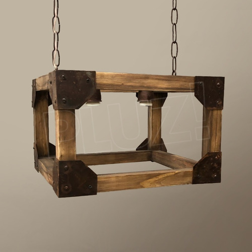 Imagen 2 de 9 de Colgante Industrial Nórdico 2 L Madera Chapa Remaches Óxido