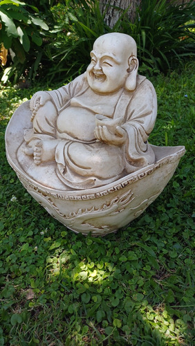 Buda Abundancia De 34 Cm Con Pedestal De Dragones Crema