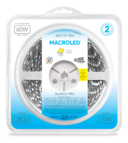 Tira Led Macroled 2835 6500k 12v Ip66 Dimerizable 60 Led X M